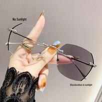 Women’s Frameless Color-Changing Anti-Blue Light Myopia Glasses - Korean Style, Natural Look, Shiny Pink Frame, Trendy & Fashionable