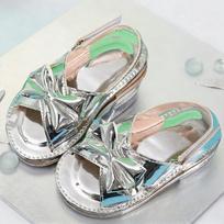 Girls' Silver Bow Velcro Soft Sole Sandals - Non-Slip Korean Style for Baby's Summer Wear 24