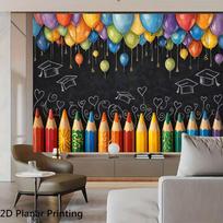 2D Cheerful Colorful Crayon and Balloon School Background Cloth 47.2x31.5inch/120*80cm