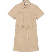 Michael Kors Solid Color Single-Breasted Lapel A-Line Short Sleeve Dress Women dresses Khaki MU2814K1KQ-250 XXS