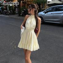 Summer Sexy Girl Ruffles Loose Waist Hemline Vacation Style Peplum Dress S