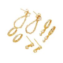 For Women 4Pc Cartilage Piercing Helix Jewelry Chain Huggie Earring Set Flower Tragus Hoop Earrings Bulk Fashion Lobe Earing Lot