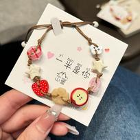 Lovely Apples Charm Bracelet With Brown Cord For Girls Fun Stylish Accessory Trendy Women Ladies New Fashion Jewelry chaki