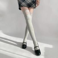 New Cotton Knee-high Socks Keep Warm Lace Thigh High Socks Balletcore Solid Color Boot Socks Autumn Winter 35-39