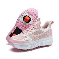 Fire Music Fruit LED Roller Skate Wheel Shoes - Shoelace Light-Up Crazy Walking Shoes. 35 rožinė