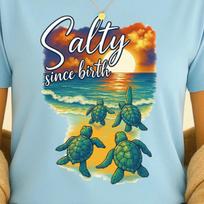 Sea Turtle Sunset Salty Since Birth T-shirt | Beach Turtle Shirt, Ocean Life Tee M
