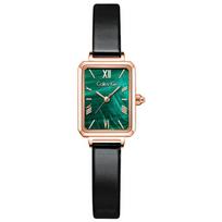 Colevkie Ladies' Square Green Dial Leather Strap Quartz Watch