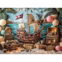 Pirate Ship With Treasure Chest Backdrop for Photography Boy Birthday Cake Smash Backgrounds Flag Ball Decor Photo Studio Props Vinyl-90x60cm