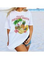 Tropical Papaya Fruit Graphic Tees Cute Y2k Aesthetic Beach T-Shirt Coconut T Shirt Retro Style Wounisex Loose Summer Vacation Top S įvairiaspalvis
