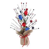 Artificial Tulip Berry and Star Tabletop Arrangement with Burlap Wrapped Base for Home Office Party Decoration One Size