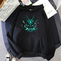 Kawaii Xiao Genshin Impact Tops Aesthetic Anime Clothes Oversized Hoodie Harajuku Sweatshirt Women Long Sleeve Kpop Streetwear L black