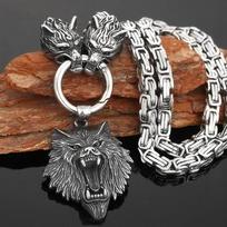 1 vnt. Nordic Viking Wolf Head nerūdijančio plieno karoliai, vyriški karališki pakabukai su grandinėle Vintage Viking amuletiniai papuošalai, vakarėlio punk hiphopo aksesuaras 55cm