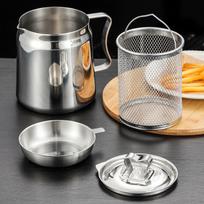 Deep Fryer Set Grease Can Milk Warmer Pot Bacon Oil Storage Stainless Steel Filters for 1.5L