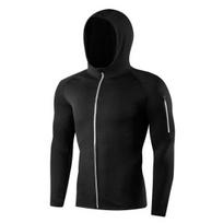Men Full Zip Hoodie Quick-Dry Sweatshirt with Reflective Strip Zipper Sports Jacket Hoodie M juoda