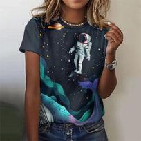 Colorful Planet Pattern T-Shirt For Women Astronaut Rocket 3D Print T Shirts Summer Fashion Street Tees Short Sleeves O-Neck Top S