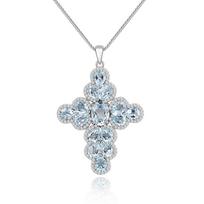 S925 silver pendant necklace,cross deisgn with Natural real gemstone sky blue topaz fine jewelry elegant and noble female gift L