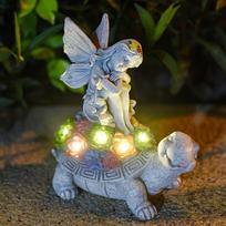 Solar-Powered Flower Fairy Angel Garden Ornament - Resin Statue for Outdoor Courtyard Decor
