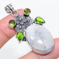 Natural Moonstone, Peridot 925 Sterling Silver Jewelry Pendant 2.17  c6F77