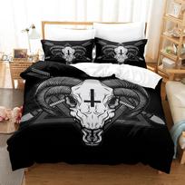 Dark Satanic Duvet Cover Set Satan Goat Inverted Pentagram Skull Bedding Set Full King Size Bed Set Bedroom Comforter Cover Set EU single(135x200cm)