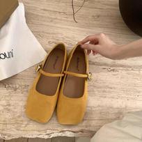 Dopamine fairy with skirt single shoes female new gentle suede square head flat bottom ladle shoes 35 geltona
