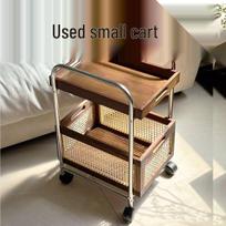 Dvigubas grindinis laikymo stovas ir praustuvo organizatorius Two-tier, walnut, woven basket, bamboo tray