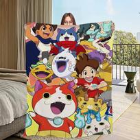 cute cartoon game y-Yo kai w-Watch k-Komasan Flannel warm soft plush blanket for sofa living room office bedroom travel gift 30x40in