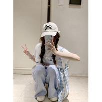 New Summer Sea Salt Soda Dopamine Casual Pants for Women Plaid Texture Polka Dot Drawstring Wide-leg Trousers S mėlyna