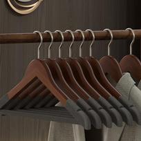 5PCS Wooden Suit Hangers with 360° Rotating Hook - Non-Slip Velvet Flocking for Pants/Dresses, Home & Hotel Use.