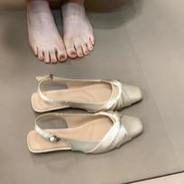 Xiaoxiangfeng bow satin splicing bag head sandals fairy fairy wind gentle back strap single shoes 35