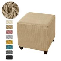 Square Ottoman Covers Polar Fleece Solid Color Stool Covers All-Inclusive Stretch Footrest Cover Seat Slipcover 1Pc Elastic