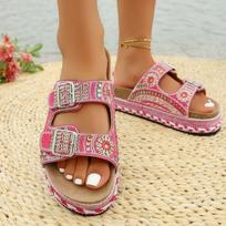Women’s Buckle Rhinestone Platform Slide Sandals 36 rožinė raudona spalva