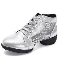 Elegant Best - Selling Gold Shiny Dance Shoes, Mesh Lace & Lace - Up, Low Heel for Daily Dance 34 sidabras