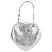 Vivienne Westwood Metallic Effect Iconic Saturn Logo Goat Leather Shoulder Tote Bag Women handbags Silver 4B01000CWL00ACQ401 Basic Set (Bag+Dust Bag)
