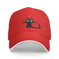 Cute Black Cat with Heart | Kitten Valentine Cap Baseball Cap ny cap Visor sun hat Unisex's hat Women's