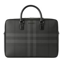 Burberry London Check Leather Briefcase Bag Black Grey Genuine Leather Laptop Business Bag for Men Daily Office Travell 80653381 Basic Set (Bag+Dust Bag)