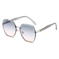 Women Sunglasses Rimless Gradient Shade UV400 Brand Design Driving Goggles with Gift Set Metal Polygon Frame Sun Glasses for Men ONLY glasses