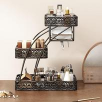 3-Tier Makeup Organizer with Tissue Dispenser, Metal Bathroom Countertop Storage Rack for Cosmetics, No Assembly Required juoda