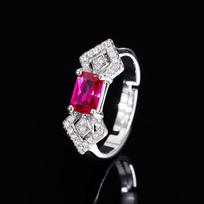 Ruby ring, pigeon blood red colored diamond ring, square set zircon colored treasure ring, emerald paraiba ring.
