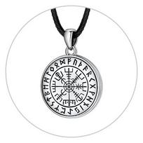 U7 Custom Round Photo Locket Necklaces for Man Woman Celtic Knot Viking Runes Compass Hammer Valknut Wolf Lockets Custom Jewelry 16 inches  40cm&Compass