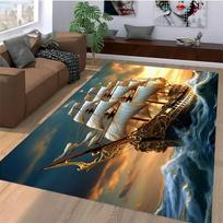 Nautical Ship Area Rug, Waterproof Non Slip, Polyester Carpet, Perfect for Living Room Bedroom Bathroom, Nautical Themed Decor 50cm x 80cm