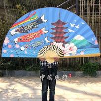 Japanese-Style Large Hanging Fan Handmade Mount Fuji Paper Folding Fan Unfold 90cm Wall Home Decoration