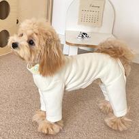 Warm Elastic Pet Jumpsuit Breathable Soft Dog Fleece Pajamas Comfortable Windproof Pet Four Legged Pants Indoor Outfit (Beige,L) smėlis