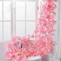 6pcs Artificial Cherry Blossom Rose Vine 135 Flower Head Silk Wall Hanging Flower Decoration Rattan Fake Plant Leaf Wreath