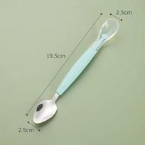 Double Head Baby Cutlery Feeding Spoon Silicone Stainless Steel Baby Fruit Scraping Mud Spoon Multifunctional