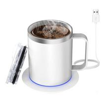 Intelligent Self-Heating Coffee Mug with Lid Double Layer Electric Heated Coffee Mug USB Powered Stainless Steel balta
