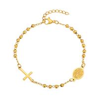 Vnox Metal Virgin Mary Saint Benedict Cross Bracelet, Stainless Steel Bead Pearl Chain Bracelets For Women Religious Jewelry