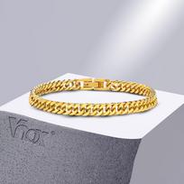 Vnox 5.3mm Cuban Link Chain Bracelet for Women, Gold Color Stainless Steel Italian Curb Chain Wristband Gifts Jewelry 18cm