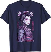 Cyber Geisha Futuristic Japanese Manga Art 100% Cotton T-shirt Mens Tees Top S įvairiaspalvis