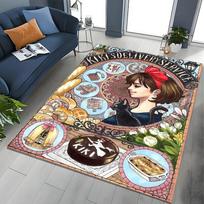 Japanese Cat Anime Retro Cartoon Gift Rug for Bedroom Living Room Sofa Home Doormat Decor, Large Kids Play Non-slip Floor Mat 40cmx60cm