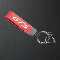 For Porsche GTS Cayenne Cayman Panamera Macan 911 718 928 901 930 Car High-Grade Leather Keychain Metal Keyring Accessories raudona